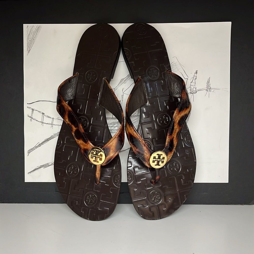Tory Burch Leopard Print Thora Thong Leather Women’s Sandals Size US 8M